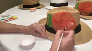 Painting a Hibiscus on a Panama Hat - by Carolina Vaughan