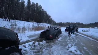 Range Rover Sport и Патриот ушли под под лёд, offroad в лесу, много машин.