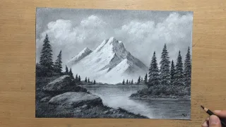 Charcoal Landscape Bob Ross Style