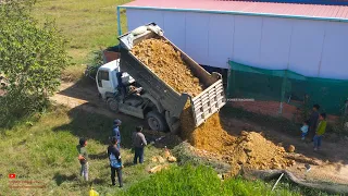 Amazing Powerful Working On Road And Fill The Land In Rice Field By Bulldozer Komatsu Dump Truck