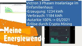 #Victron​ 3 Phasen #Inselanlage​ im Einfamilienhaus: Erzeugung und Verbrauch 05/2021 + Solar Mining