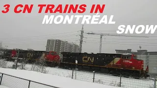 3 WESTBOUND CN TRAINS IN MONTREAL HEAVY SNOW 12 17 22