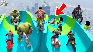 GTA 5: Franklin & Shinchan BIKE WATER SLIDE Ramp Jump Challenge with AVENGERS ARMY! | (GTA 5 mods)