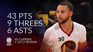 Stephen Curry 43 pts 9 threes 6 asts vs Clippers 16/17 season