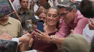 Mexican presidential candidate Claudia Sheinbaum greets supporters at finally rally | AFP