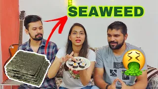 Indians Trying SUSHI | Trying SEAWEED | समुद्री सिवार | Japanese food | Pahadi Korner | Himachali