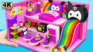 Make Kuromi Purple House has Kitchen, Bunk Bed, Rainbow Slide by Polymer Clay ❤️ DIY Miniature House