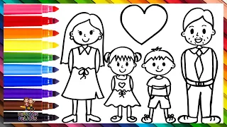 Dibuja y Colorea Una Familia 👩👨👧👦❤️ Padres E Hijos 👨‍👩‍👧‍👧🌈 Dibujos Para Niños