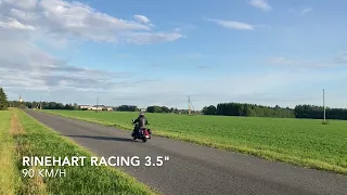 Indian Scout original vs Rinehart Racing pipes comparison