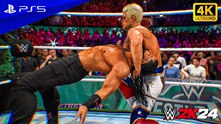 WWE 2K24 - Cody Rhodes & Seth Rollins vs. The Rock, Roman Reigns at Wrestlemania 40 | PS5™ [4K60]