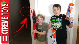 3AM Challenge Gone Wrong! Nerf Blaster Sabotage, Ethan and Cole Vs. Ghost!