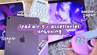 Purple iPad Air 5 (256GB) + Accessories Unboxing! 💡💜 | Apple Pencil, PS5 Controller, Genshin Impact