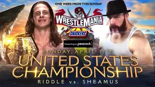 WWE Wrestlemania 37 Riddle vs  Sheamus Official Match Card HD