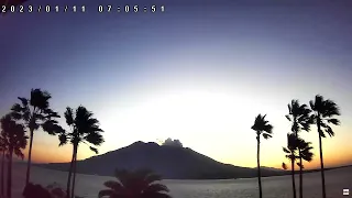 Sakurajima Volcano Sunrise Eruption, Japan