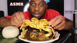 Mukbang Asmr Seafood Okro,Crab,Snails,Prawns,FishBone&Leaf pound/African Mukbang/Asmr fufu