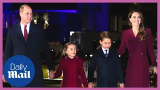 Kate Middleton, Prince William, Prince George and Princess Charlotte arrive at Westminster Abbey