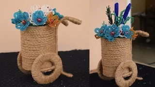 DIY flower pot from jute rope | BEST OUT OF WASTE CRAFTS| decorative cycle ideas |parul pawar