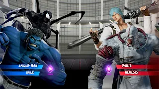 Black Spiderman, Blue Hulk, and Nemesis vs Dante and Nemesis (Marvel vs Capcom) - 4K UHD Gameplay