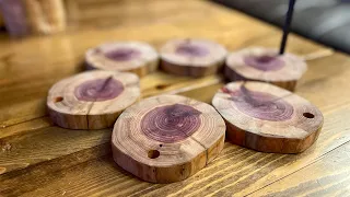 DIY Live Edge Drink Coasters from a Cedar Log: Beginner Woodworking Project "Trash to Treasure"