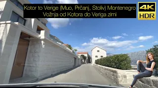 Kotor to Verige (Muo, Prčanj, Stoliv) Montenegro Crna Gora 2023 - Vožnja od Kotora do Veriga zimi