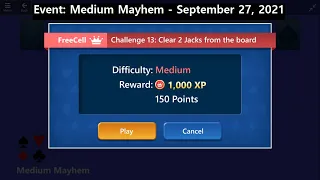 Medium Mayhem Game #13 | September 27, 2021 Event | FreeCell