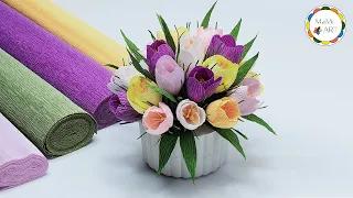 Crepe crocuses 💐 simple and quick idea to make crocuses 🧡 💛 💚💐 EASY CREPE PAPER FLOWER 💐