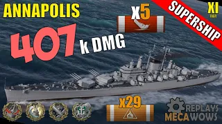 DAMAGE RECORD! Annapolis 407k Damage 5 Kills  | World of Warships Gameplay