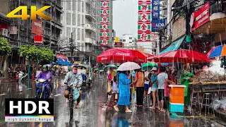 4K HDR // Heavy Rain in Chinatown Bangkok Walking Tour | iPhone 14 Pro Max | Thailand #ASMR