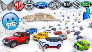 GTA 5: INDIAN CARS ON SNOW MOUNTAIN 🥶🏔️  0° COLDEST SNOW FALL DRAG RACE ☃️ GTA 5 MODS!
