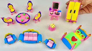 DIY How to Make Polymer Clay Miniature Furniture Set | Mini Bed, Table, Chair, Dressing table, Sofa