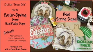 Dollar Tree diy Spring Signs | EASY Napkin Decoupage with Mod Podge | “iron-on” + BONUS hack 🌷