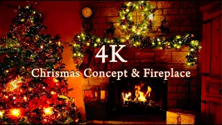 4K Christmas Concept Romantic Calm Atmosphere With Fireplace