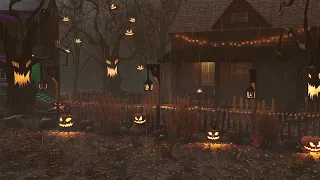 Halloween Street Ambience: Heavy Halloween Night Rain and Thunder for a Spooky, Cozy Night