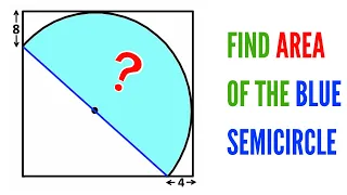 Can you find area of the Blue semicircle in the square? | (Geometry skills explained) | #math #maths
