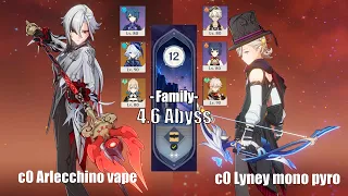 Family Abyss | c0 Arlecchino Vape & Lyney Mono Pyro | Spiral Abyss 4.6