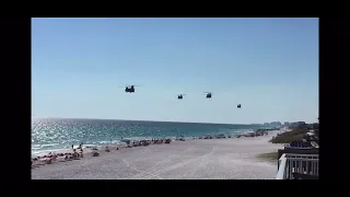 4 Ch - 47 chinook Helicopters fly low along Mira mar beach fly by