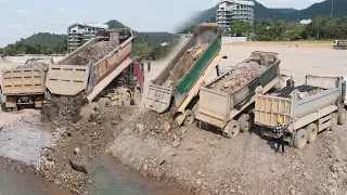 Massive Operator Bulldozers &Dump Trucks 25t filling Beach Project ,Bulldozer Construction TV