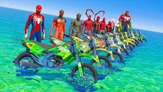 el hombre araña en moto | team spider man hard GTA 5 bike challenge team multiverse