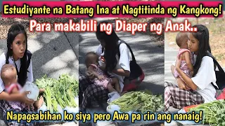 Batang Estudyante na Nagtitinda ng Kangkong sa tabi ng Kalsada para sa makabili ng Gatas ng Anak.