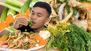 Bamboo Shoot Larb Thai asmr||Thai Food With Fresh Vegetables