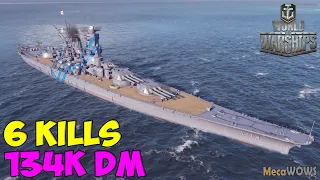 World of WarShips | Yamato | 6 KILLS | 134K Damage - Replay Gameplay 4K 60 fps