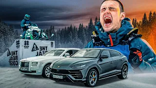 ПЕРЕЛЕТЕЛ ЧЕРЕЗ ROLLS-ROYCE И LAMBORGHINI URUS НА СНЕГОХОДЕ | УПАЛ ?!