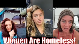 Modern women are homeless and living in tents.