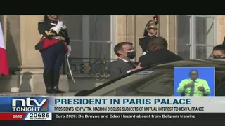 President Uhuru Kenyatta meets his host, President Macron of France