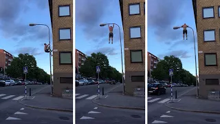 Guy Does Muscle Ups On Lamppost