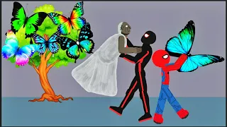 Spider-Man vs Granny vs Spider-Man Miles | Drawing Cartoon 2 |  Butterfly Tree Funny Animations