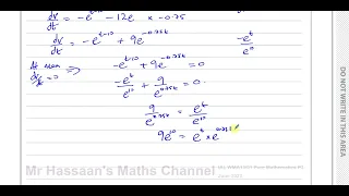 WMA13/01, IAL, (Edexcel), P3, June 2022, Q8 (a), Differentiation, Maximum, Exponential Functions