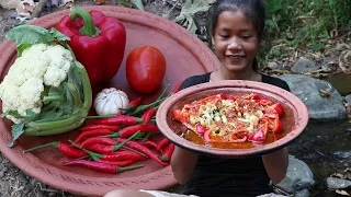 Cooking Cauliflower with Big Peppers for Eating delicious - Cauliflower recipe for Food ideas Ep 77