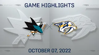 NHL Highlights | Sharks vs. Predators - October 7, 2022