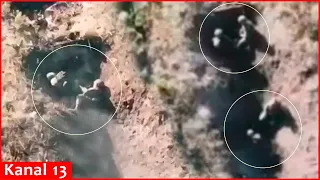 The drone did not spare the Russians, who fled and hid in a trench after their car was hit